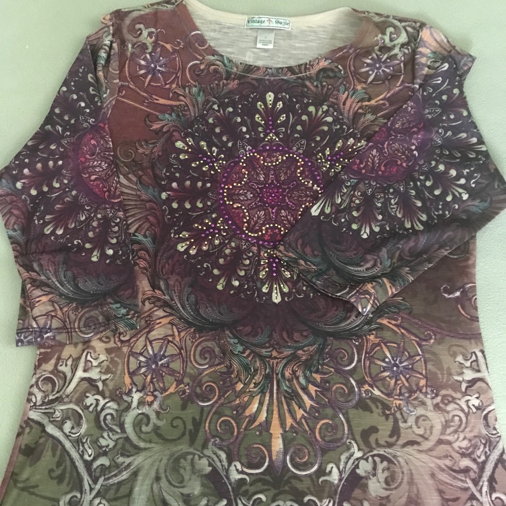 Vintage Suzie Multicolor Medallion Print Long Sleeve Top
